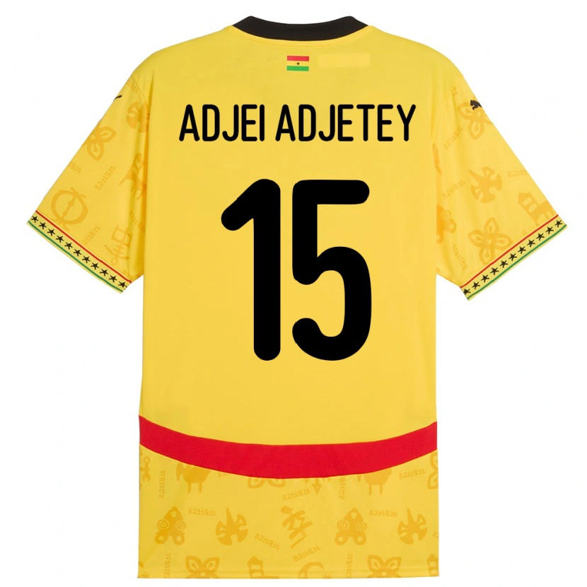 Danxen Niño Camiseta Ghana Jonas Adjei Adjetey #15 Amarillo 2ª Equipación 24-26 La Camisa
