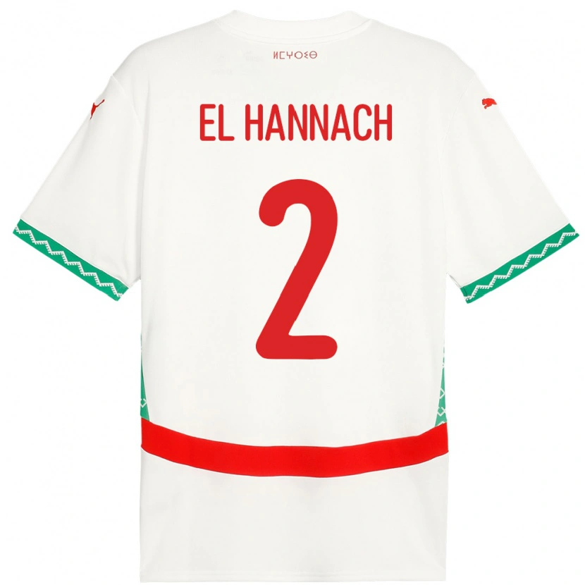 Danxen Niño Camiseta Marruecos Naoufel El Hannach #2 Blanco 2ª Equipación 24-26 La Camisa