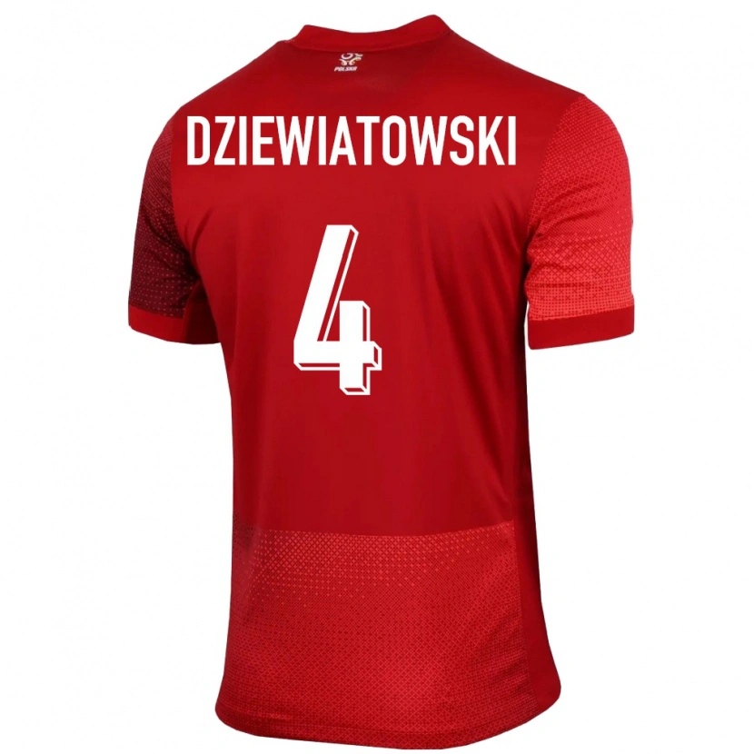 Danxen Niño Camiseta Polonia Mateusz Dziewiatowski #4 Rojo 2ª Equipación 24-26 La Camisa