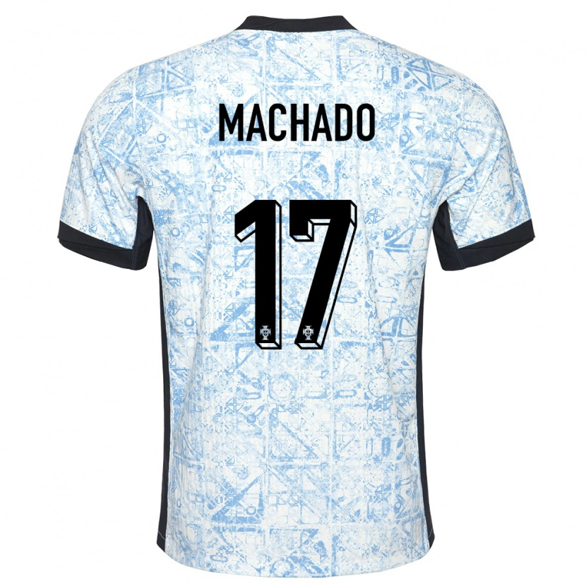 Danxen Niño Camiseta Portugal André Machado #17 Crema Azul 2ª Equipación 24-26 La Camisa