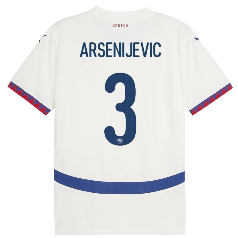 Danxen Niño Camiseta Serbia Andrej Arsenijevic #3 Blanco 2ª Equipación 24-26 La Camisa