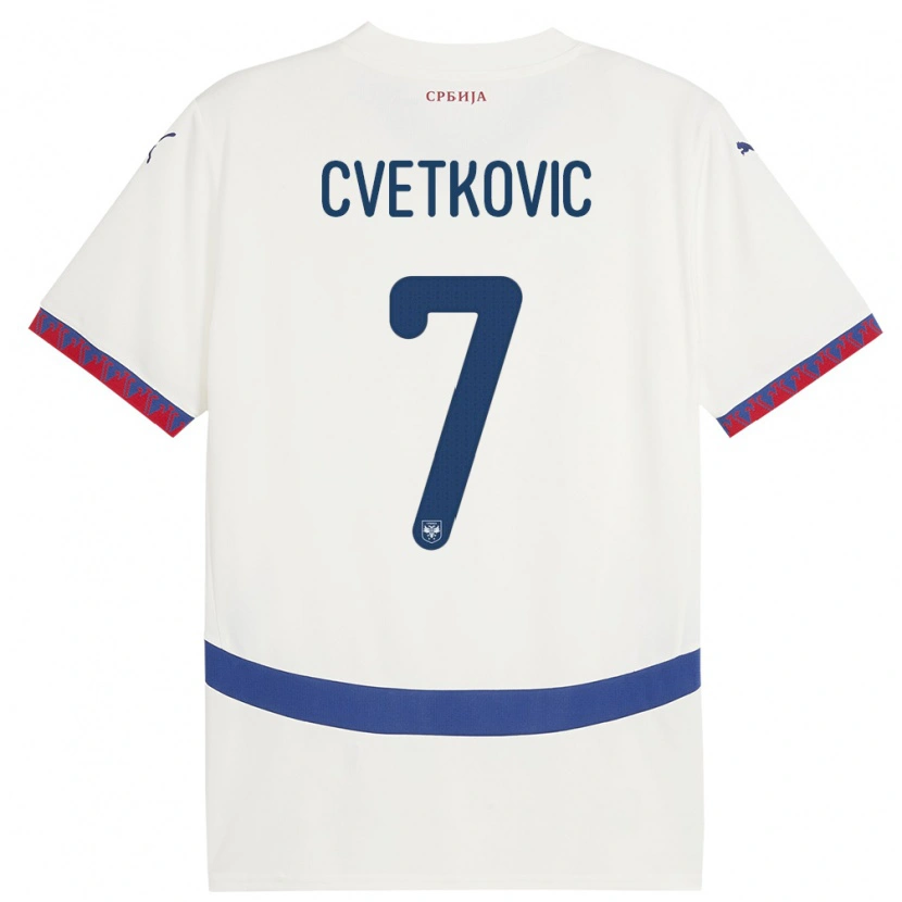 Danxen Niño Camiseta Serbia Mihajlo Cvetkovic #7 Blanco 2ª Equipación 24-26 La Camisa