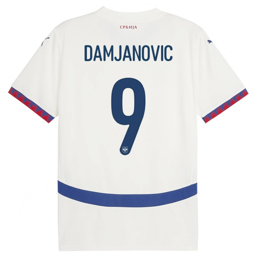 Danxen Niño Camiseta Serbia Aleksa Damjanovic #9 Blanco 2ª Equipación 24-26 La Camisa
