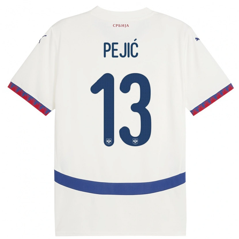 Danxen Niño Camiseta Serbia Danilo Pejić #13 Blanco 2ª Equipación 24-26 La Camisa