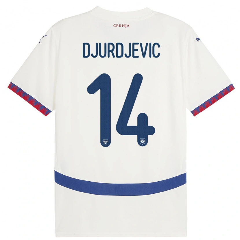 Danxen Niño Camiseta Serbia Vukasin Djurdjevic #14 Blanco 2ª Equipación 24-26 La Camisa