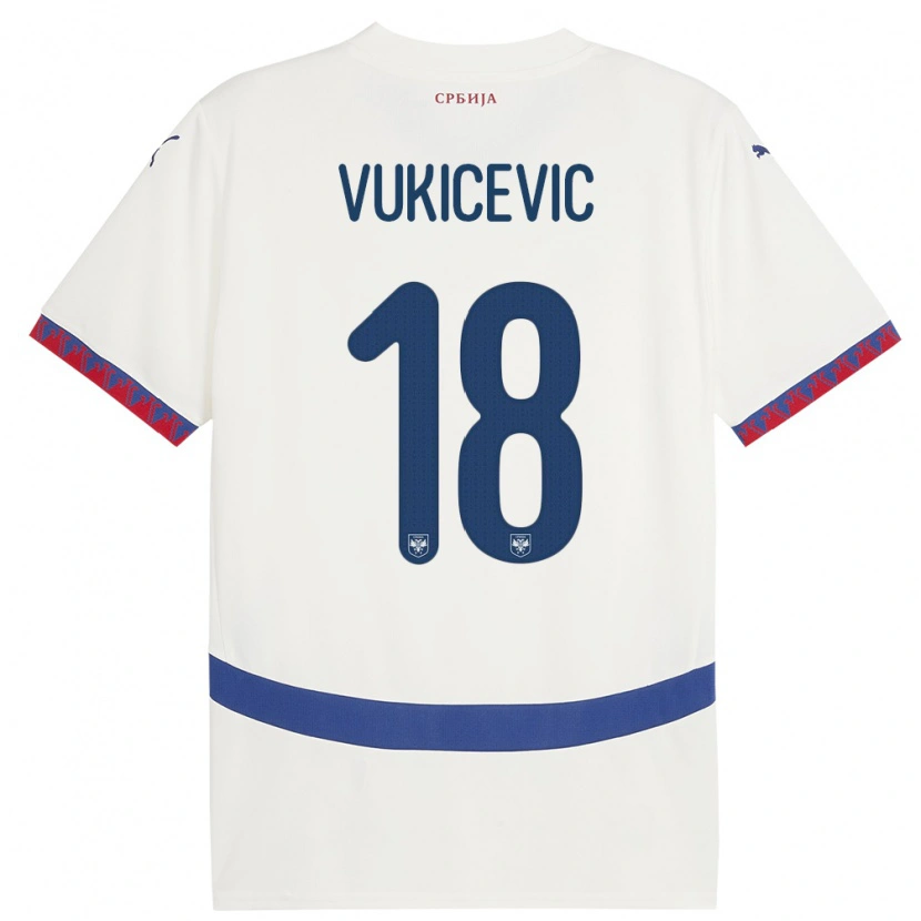 Danxen Niño Camiseta Serbia Aleksej Vukicevic #18 Blanco 2ª Equipación 24-26 La Camisa