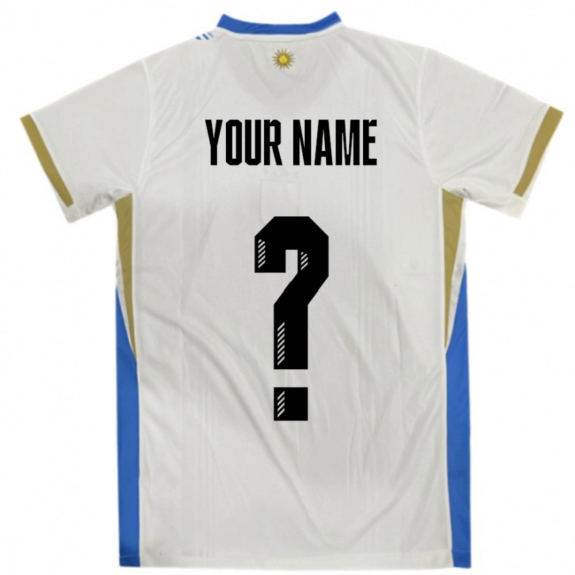 Danxen Niño Camiseta Uruguay Su Nombre #0 Blanco Azul 2ª Equipación 24-26 La Camisa