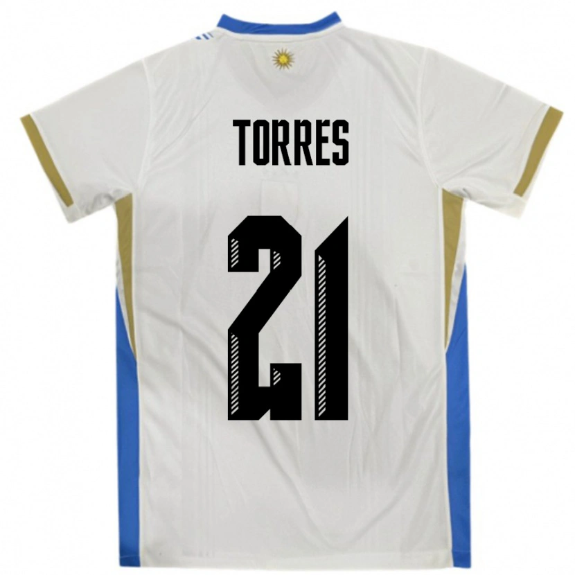 Danxen Niño Camiseta Uruguay Facundo Torres #21 Blanco Azul 2ª Equipación 24-26 La Camisa