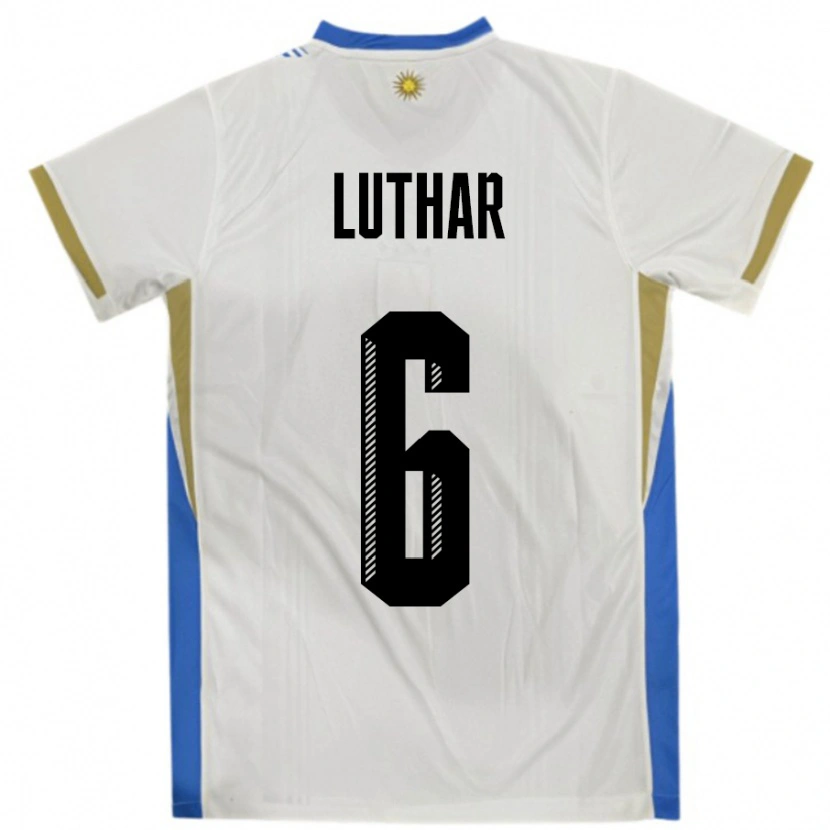 Danxen Niño Camiseta Uruguay Thiago Luthar #6 Blanco Azul 2ª Equipación 24-26 La Camisa