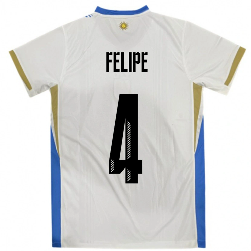 Danxen Niño Camiseta Uruguay Laura Felipe #4 Blanco Azul 2ª Equipación 24-26 La Camisa