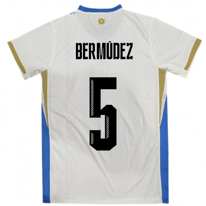 Danxen Niño Camiseta Uruguay Karol Bermudez #5 Blanco Azul 2ª Equipación 24-26 La Camisa