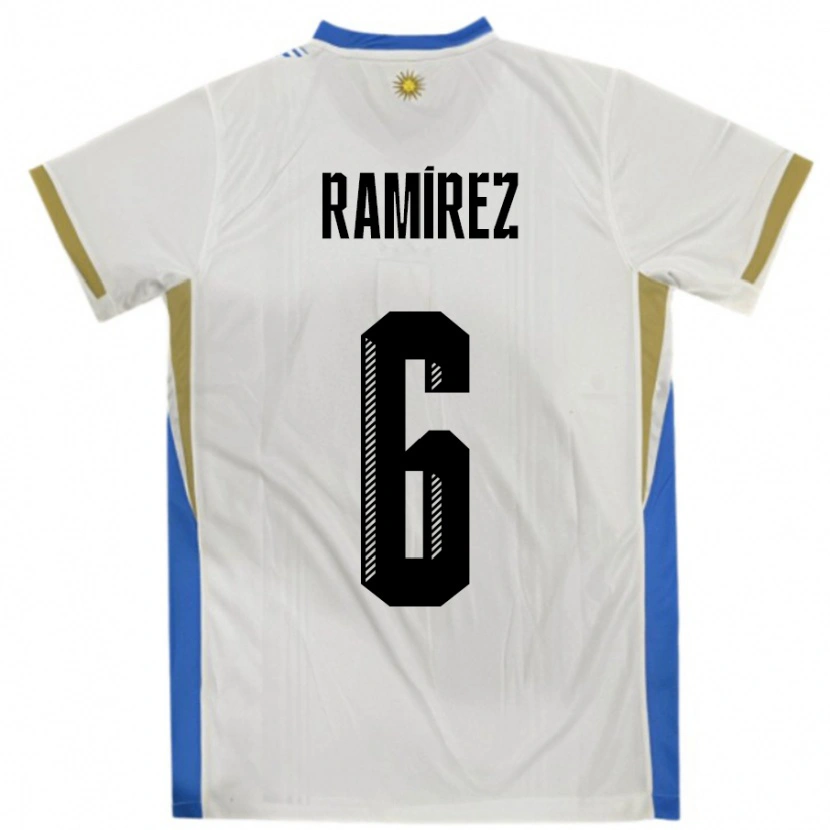Danxen Niño Camiseta Uruguay Sindy Ramirez #6 Blanco Azul 2ª Equipación 24-26 La Camisa
