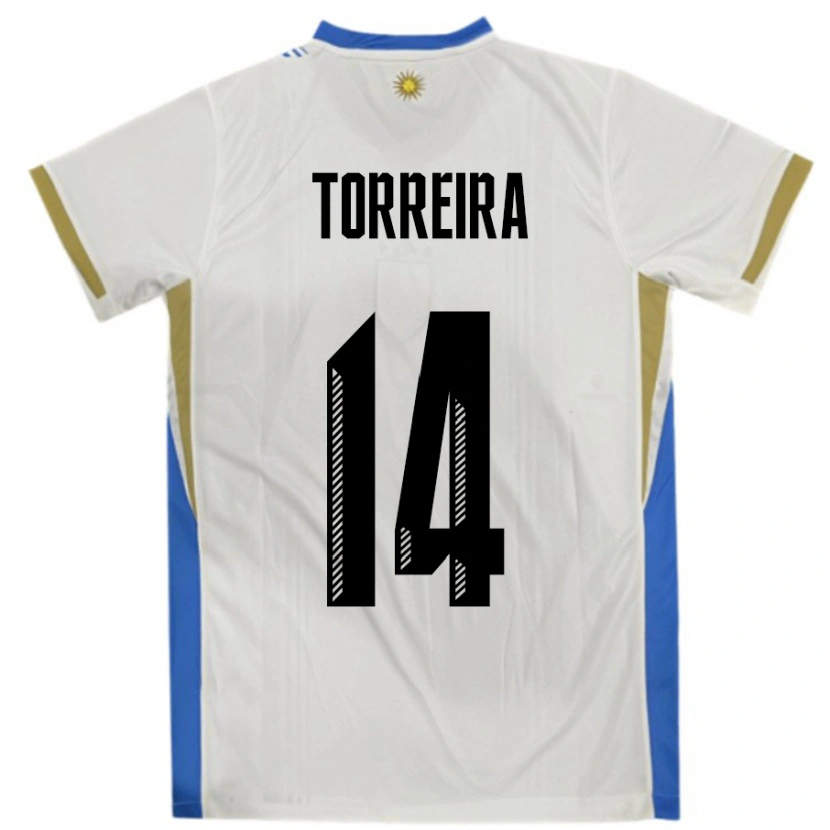 Danxen Niño Camiseta Uruguay Lucas Torreira #14 Blanco Azul 2ª Equipación 24-26 La Camisa
