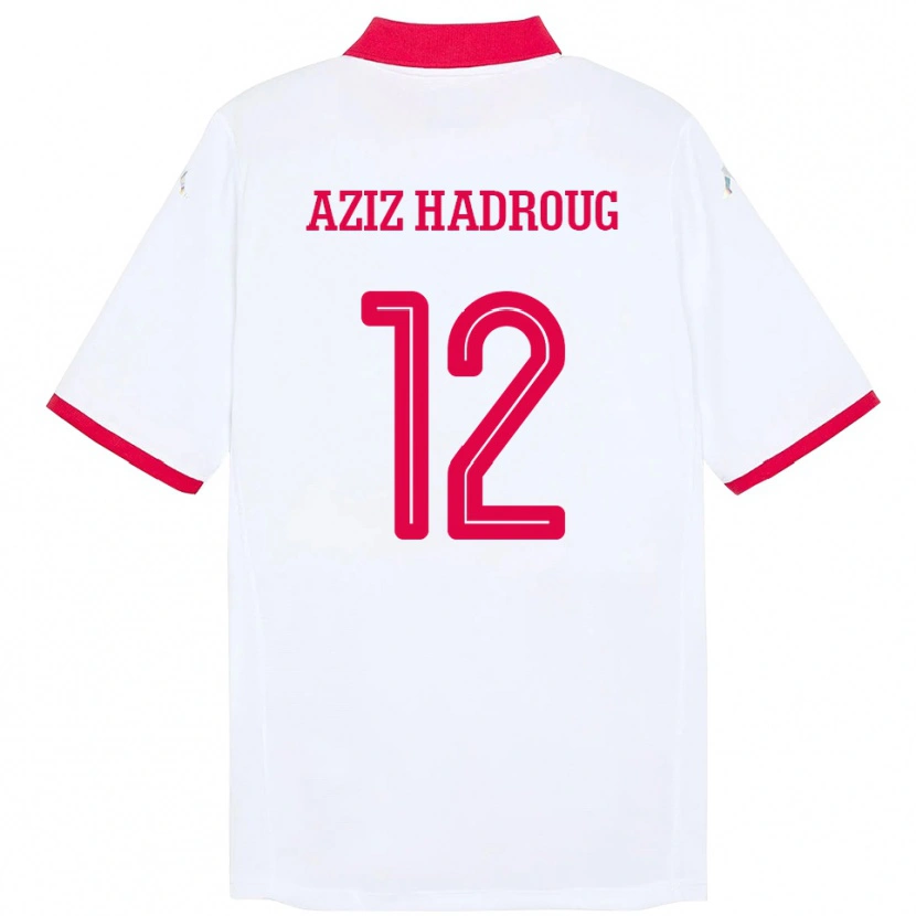 Danxen Niño Camiseta Túnez Mohamed Aziz Hadroug #12 Blanco 2ª Equipación 24-26 La Camisa