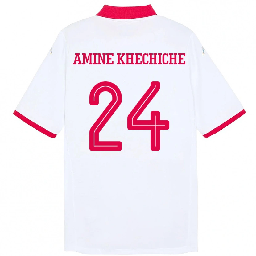 Danxen Niño Camiseta Túnez Mohamed Amine Khechiche #24 Blanco 2ª Equipación 24-26 La Camisa