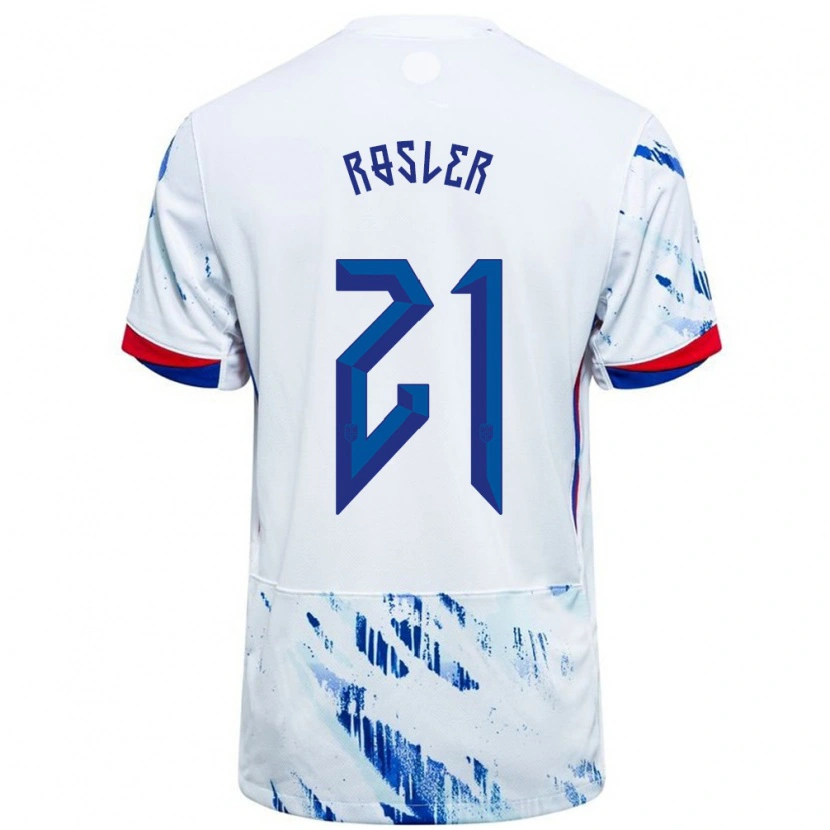 Danxen Niño Camiseta Noruega Colin Rösler #21 Blanco Azul 2ª Equipación 24-26 La Camisa