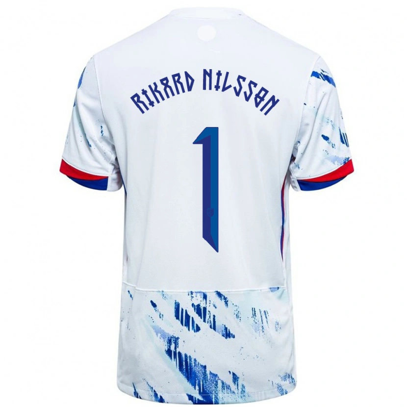 Danxen Niño Camiseta Noruega Oskar Rikard Nilsson #1 Blanco Azul 2ª Equipación 24-26 La Camisa