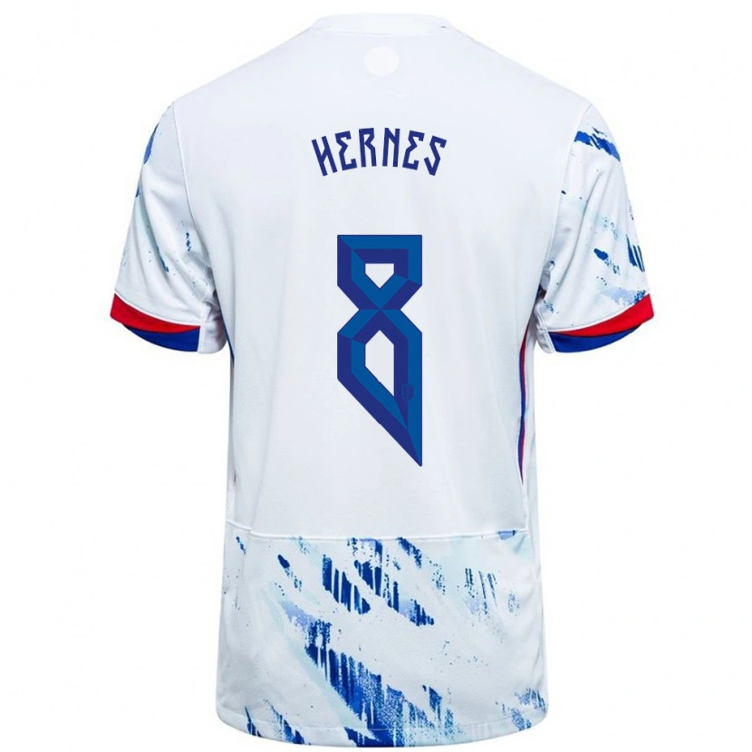 Danxen Niño Camiseta Noruega Travis Hernes #8 Blanco Azul 2ª Equipación 24-26 La Camisa