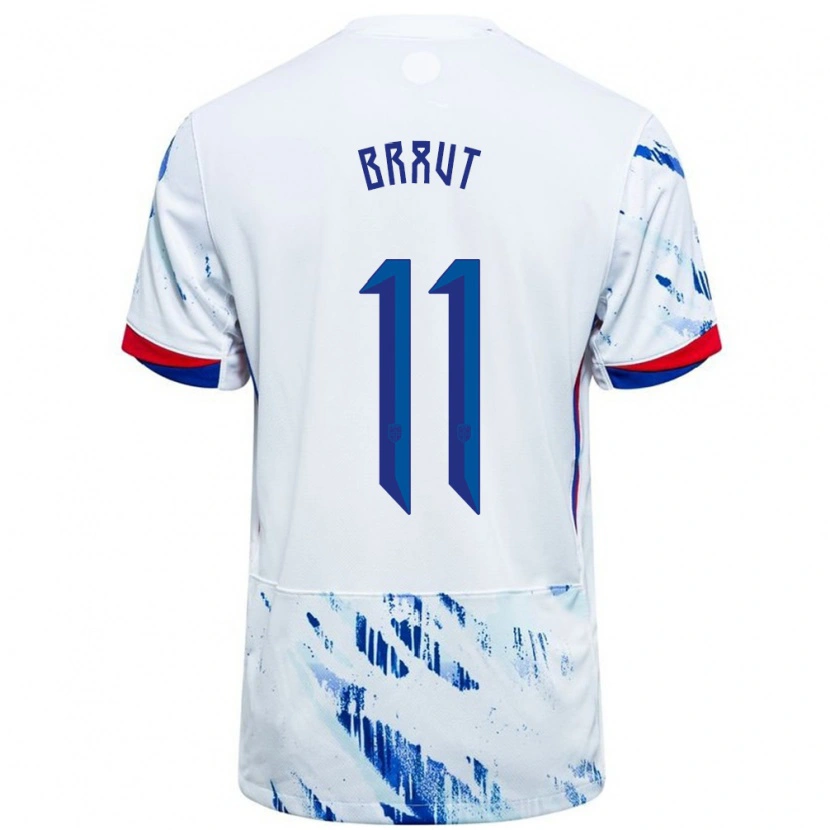 Danxen Niño Camiseta Noruega Daniel Braut #11 Blanco Azul 2ª Equipación 24-26 La Camisa