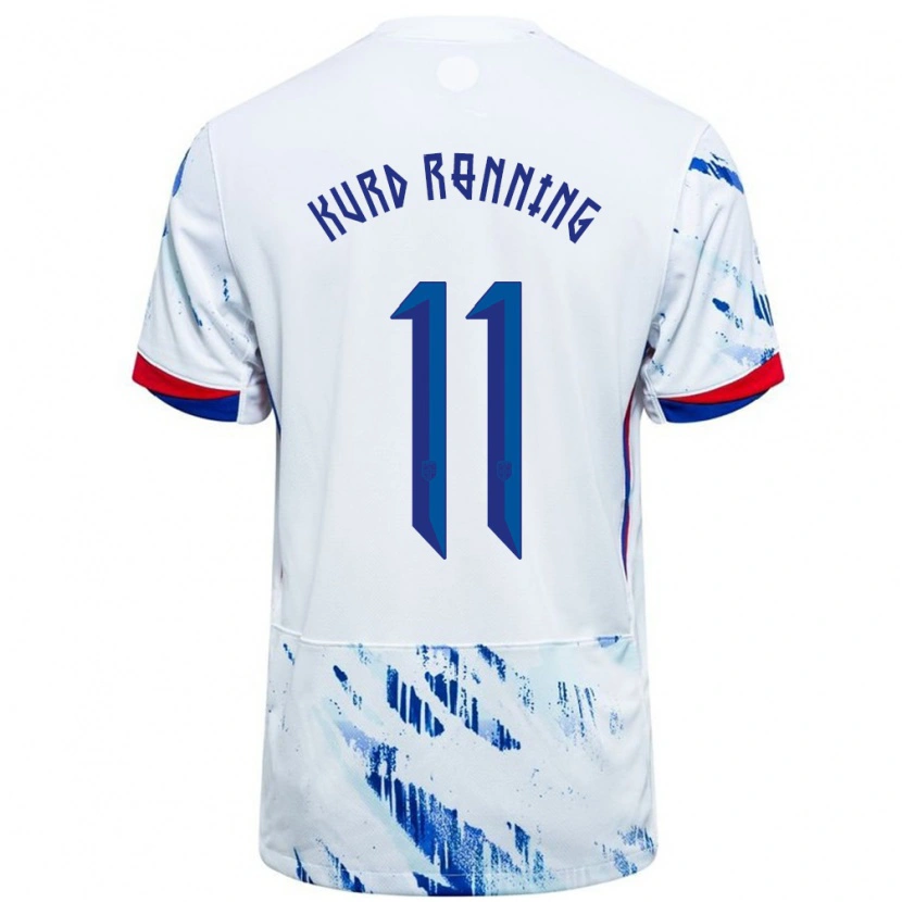 Danxen Niño Camiseta Noruega Adrian Kurd Rønning #11 Blanco Azul 2ª Equipación 24-26 La Camisa