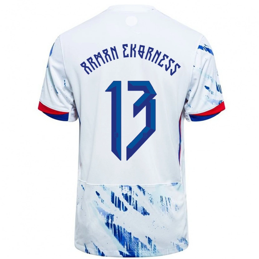 Danxen Niño Camiseta Noruega Karsten Arman Ekorness #13 Blanco Azul 2ª Equipación 24-26 La Camisa