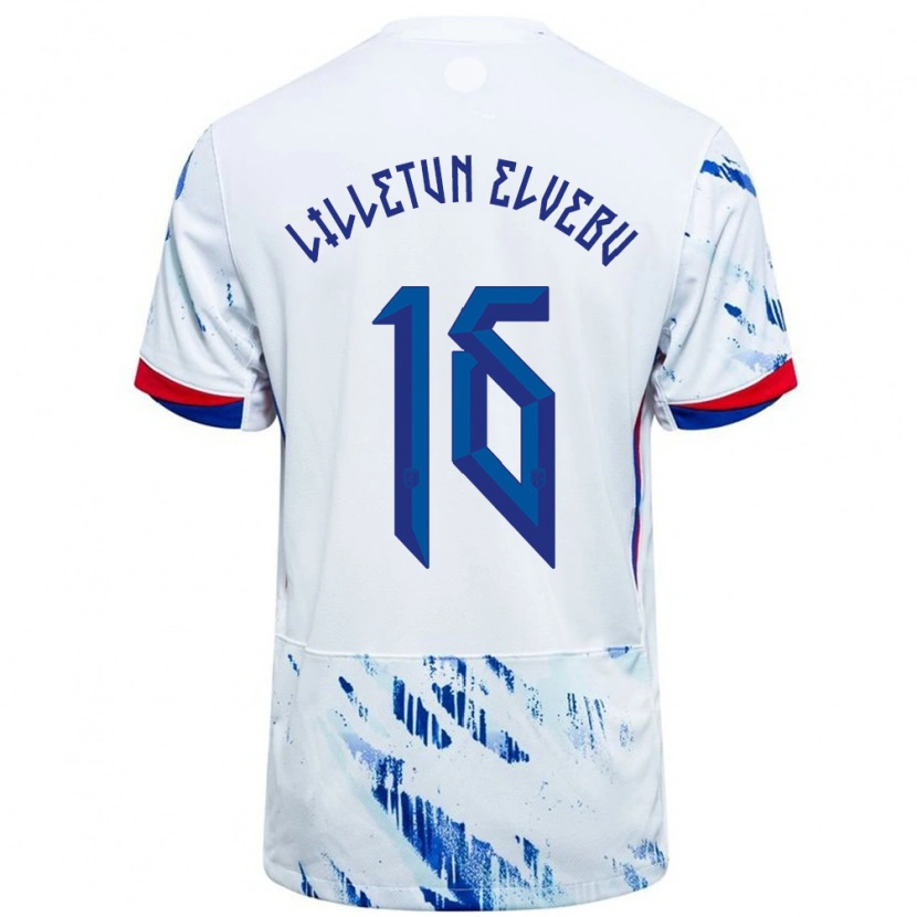 Danxen Niño Camiseta Noruega Aleksander Lilletun Elvebu #16 Blanco Azul 2ª Equipación 24-26 La Camisa