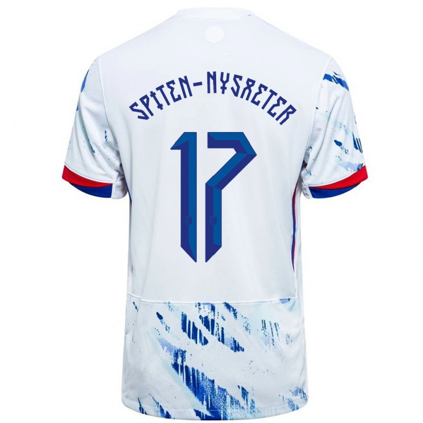 Danxen Niño Camiseta Noruega Oskar Spiten-Nysæter #17 Blanco Azul 2ª Equipación 24-26 La Camisa