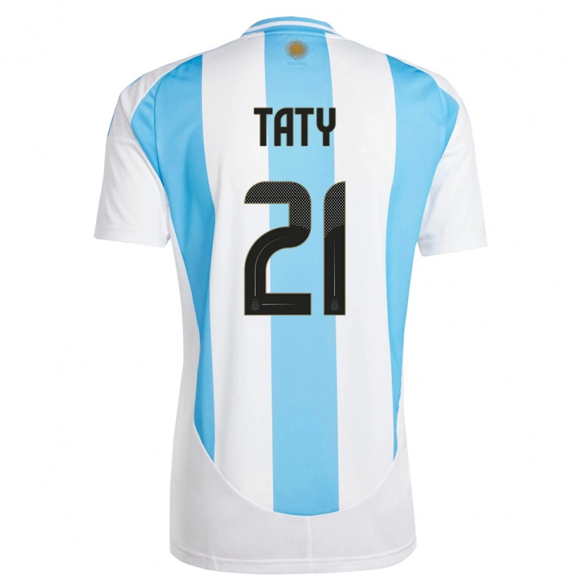 Danxen Hombre Camiseta Argentina Taty Castellanos #21 Blanco Azul 1ª Equipación 24-26 La Camisa