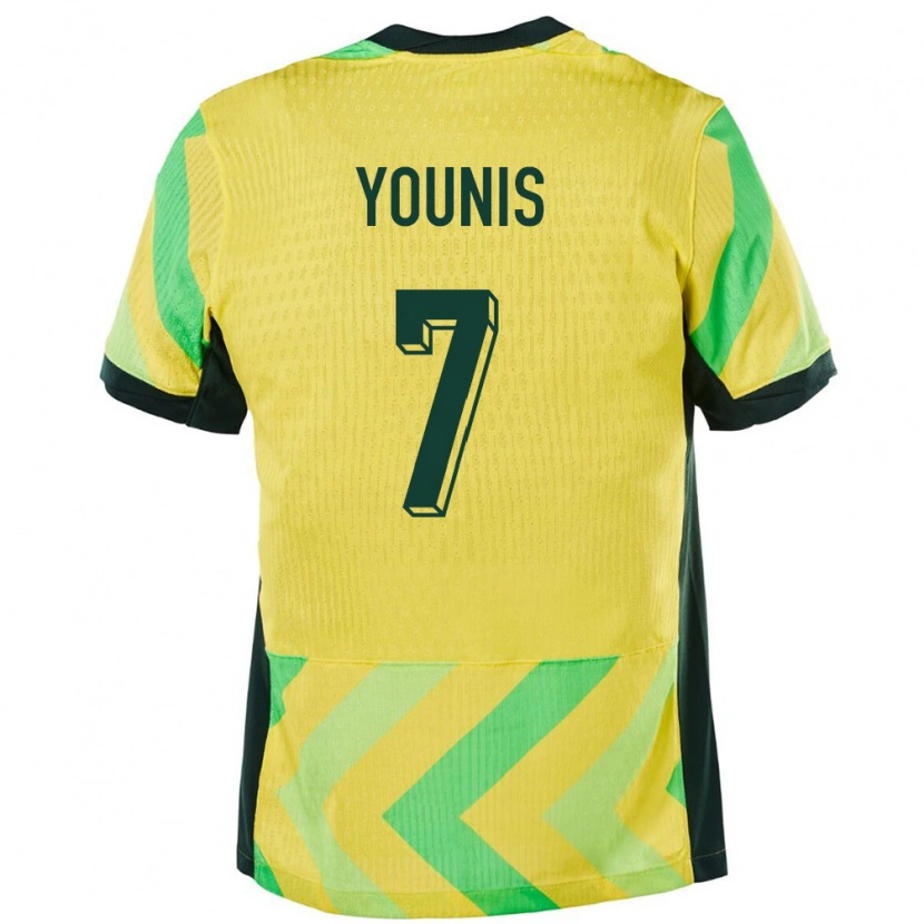 Danxen Hombre Camiseta Australia Marcus Younis #7 Dorado 1ª Equipación 24-26 La Camisa