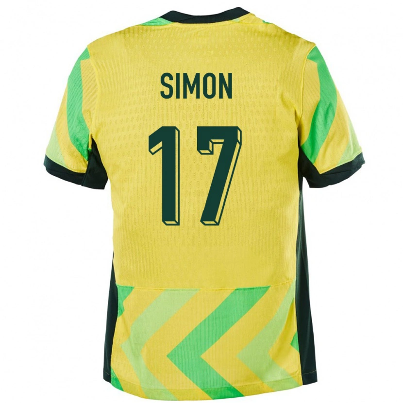 Danxen Hombre Camiseta Australia Kyah Simon #17 Dorado 1ª Equipación 24-26 La Camisa