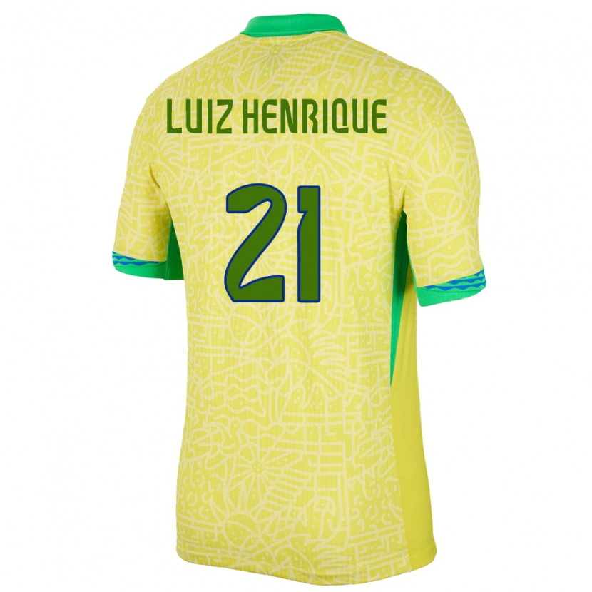 Danxen Hombre Camiseta Brasil Luiz Henrique #21 Amarillo 1ª Equipación 24-26 La Camisa