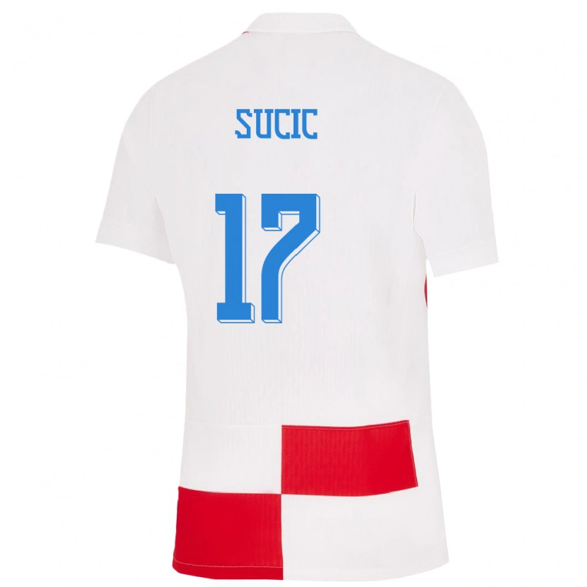 Danxen Hombre Camiseta Croacia Petar Sucic #17 Blanco Rojo 1ª Equipación 24-26 La Camisa