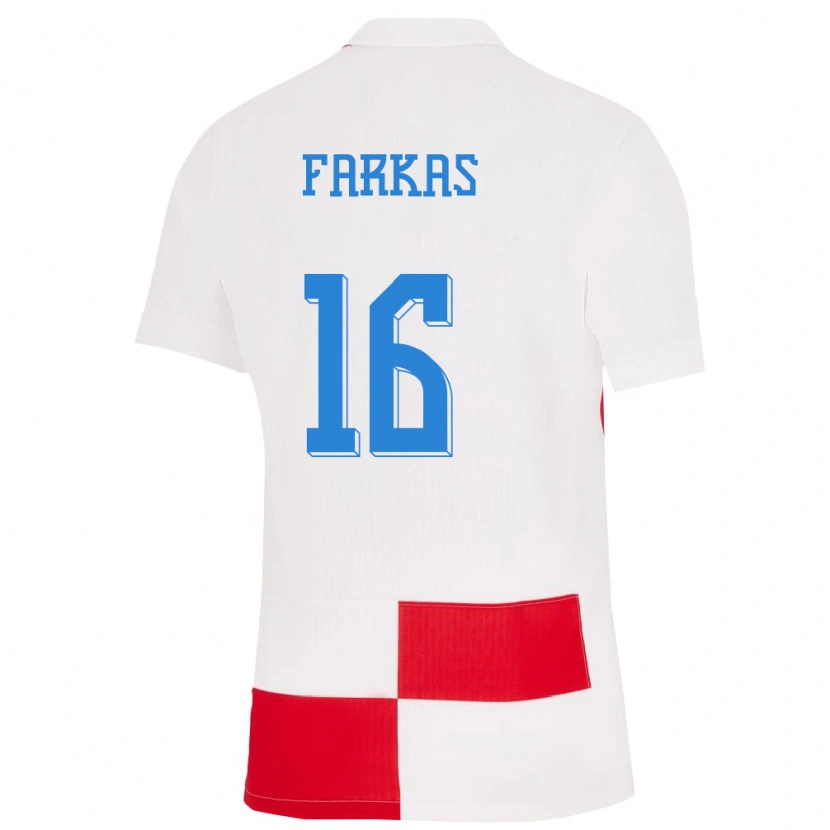 Danxen Hombre Camiseta Croacia Niko Farkas #16 Blanco Rojo 1ª Equipación 24-26 La Camisa