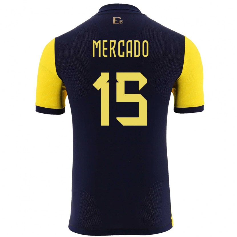 Danxen Hombre Camiseta Ecuador John Mercado #15 Amarillo 1ª Equipación 24-26 La Camisa