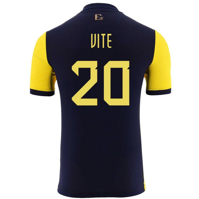 Danxen Hombre Camiseta Ecuador Pedro Vite #20 Amarillo 1ª Equipación 24-26 La Camisa