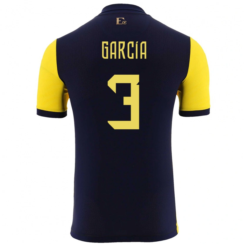 Danxen Hombre Camiseta Ecuador Christian García #3 Amarillo 1ª Equipación 24-26 La Camisa