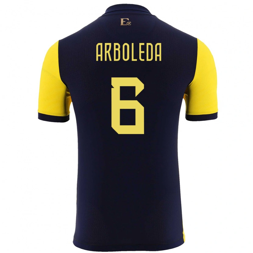 Danxen Hombre Camiseta Ecuador Edu Arboleda #6 Amarillo 1ª Equipación 24-26 La Camisa