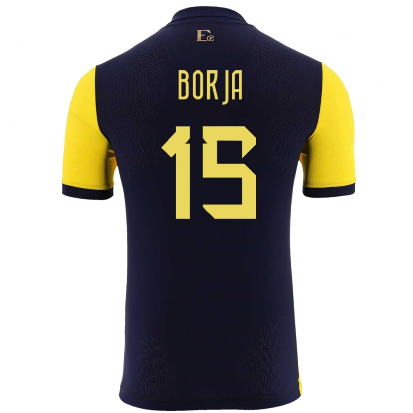 Danxen Hombre Camiseta Ecuador Ronny Borja #15 Amarillo 1ª Equipación 24-26 La Camisa