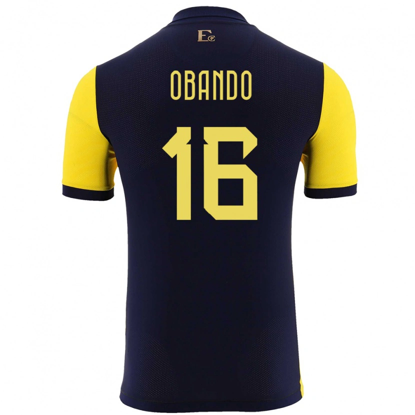 Danxen Hombre Camiseta Ecuador Allen Obando #16 Amarillo 1ª Equipación 24-26 La Camisa