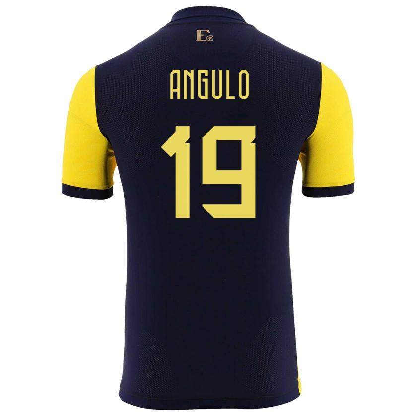 Danxen Hombre Camiseta Ecuador Juan Angulo #19 Amarillo 1ª Equipación 24-26 La Camisa
