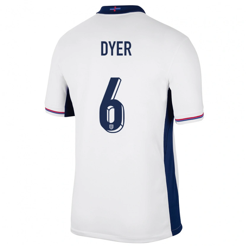 Danxen Hombre Camiseta Inglaterra Kiano Dyer #6 Blanco 1ª Equipación 24-26 La Camisa