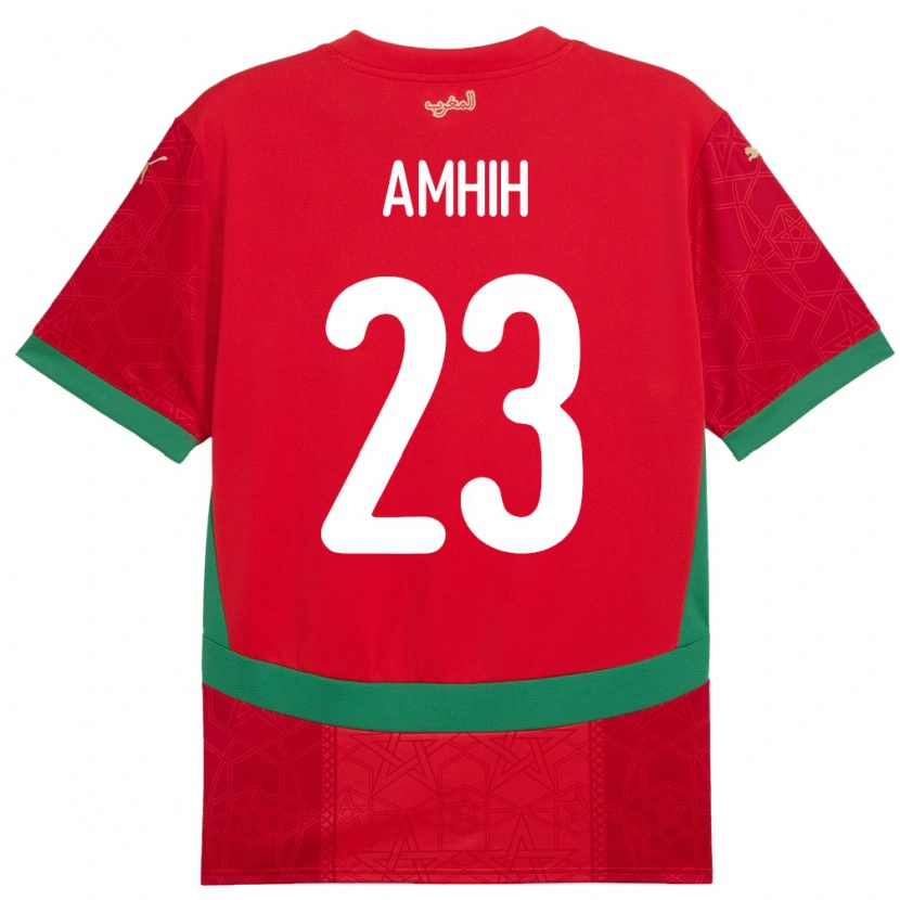 Danxen Hombre Camiseta Marruecos Yassine Amhih #23 Rojo 1ª Equipación 24-26 La Camisa