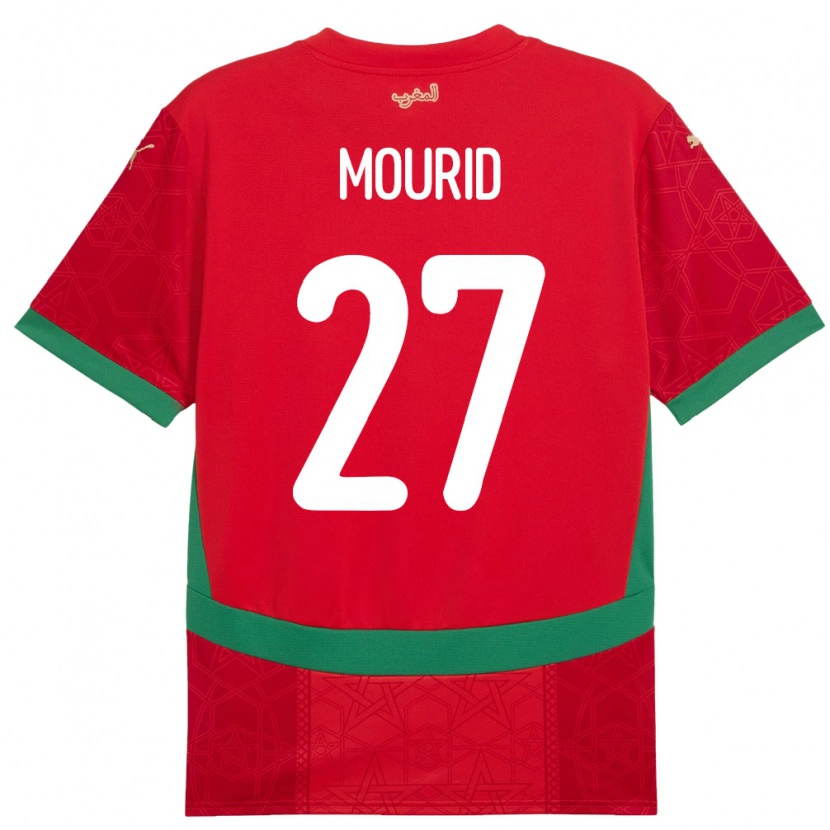 Danxen Hombre Camiseta Marruecos Aymane Mourid #27 Rojo 1ª Equipación 24-26 La Camisa