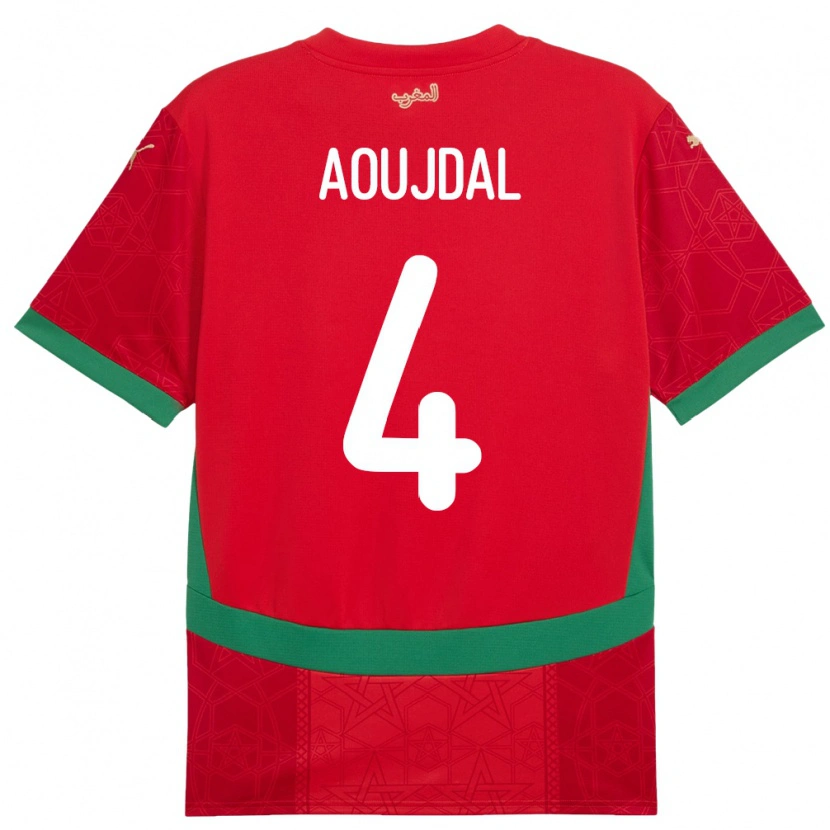 Danxen Hombre Camiseta Marruecos Youssef Aoujdal #4 Rojo 1ª Equipación 24-26 La Camisa