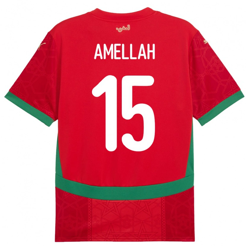 Danxen Hombre Camiseta Marruecos Selim Amellah #15 Rojo 1ª Equipación 24-26 La Camisa