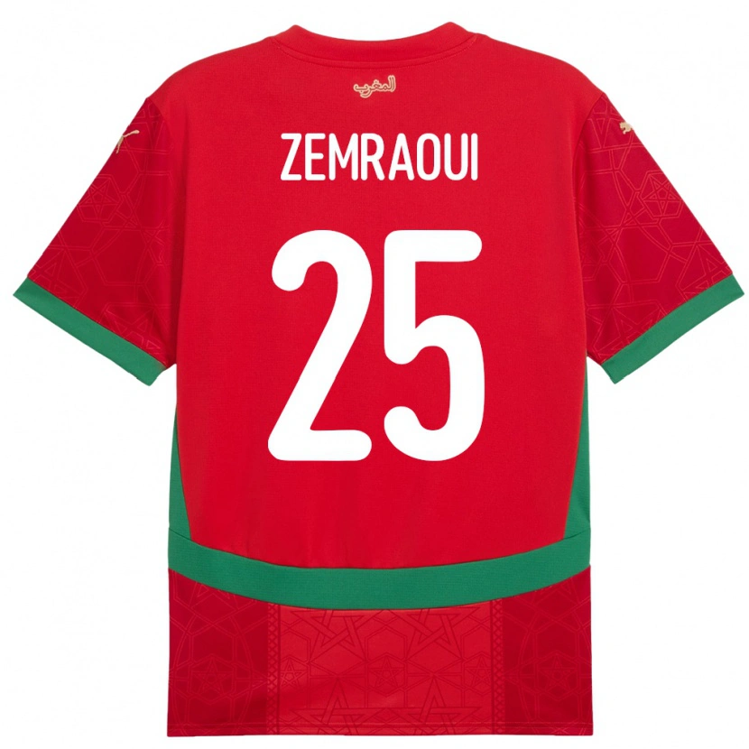 Danxen Hombre Camiseta Marruecos Oussama Zemraoui #25 Rojo 1ª Equipación 24-26 La Camisa