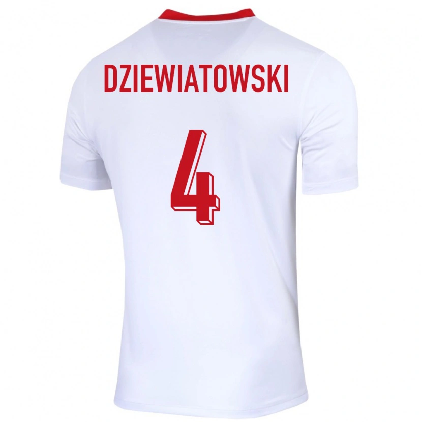 Danxen Hombre Camiseta Polonia Mateusz Dziewiatowski #4 Blanco 1ª Equipación 24-26 La Camisa