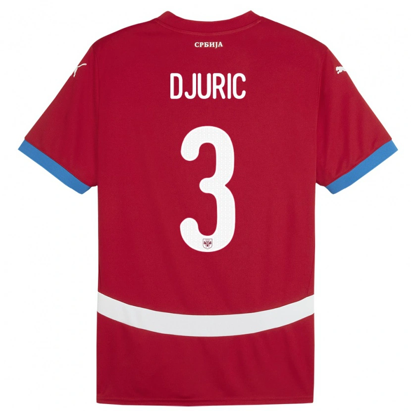 Danxen Hombre Camiseta Serbia David Djuric #3 Rojo 1ª Equipación 24-26 La Camisa