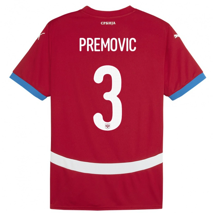 Danxen Hombre Camiseta Serbia Relja Premovic #3 Rojo 1ª Equipación 24-26 La Camisa