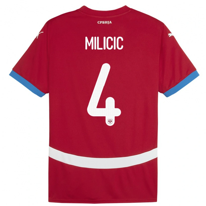 Danxen Hombre Camiseta Serbia Nikola Milicic #4 Rojo 1ª Equipación 24-26 La Camisa